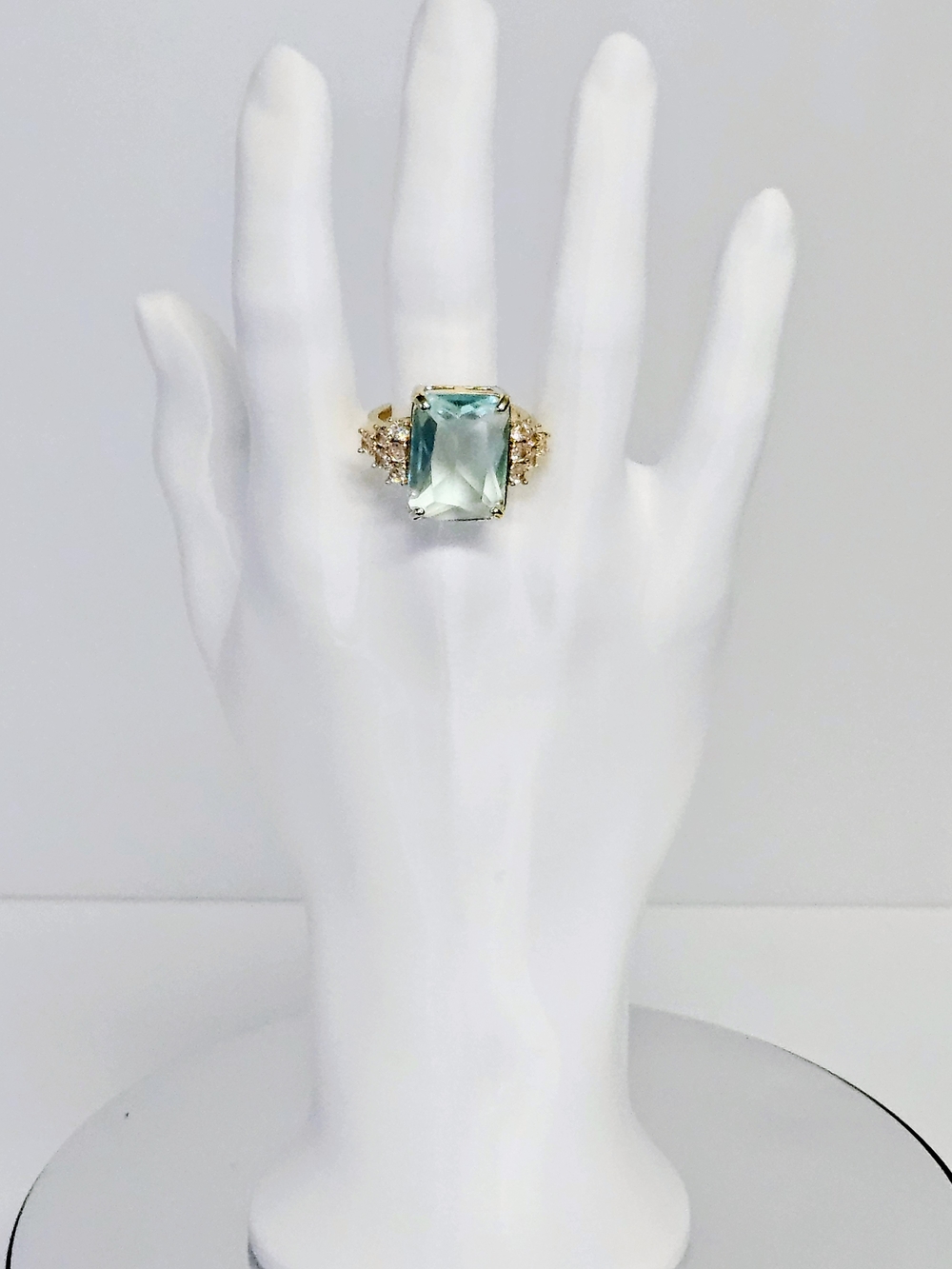 GP Cocktail Ring with Emerald Cut Pale Aquamarine Crystal Gem